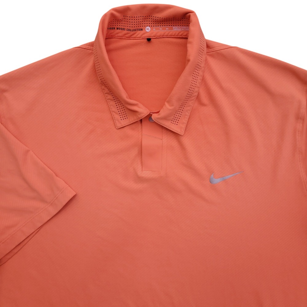 Nike Polo Shirt Mens XL Tiger Woods Collection Orange Snap Perforated‎ Golf